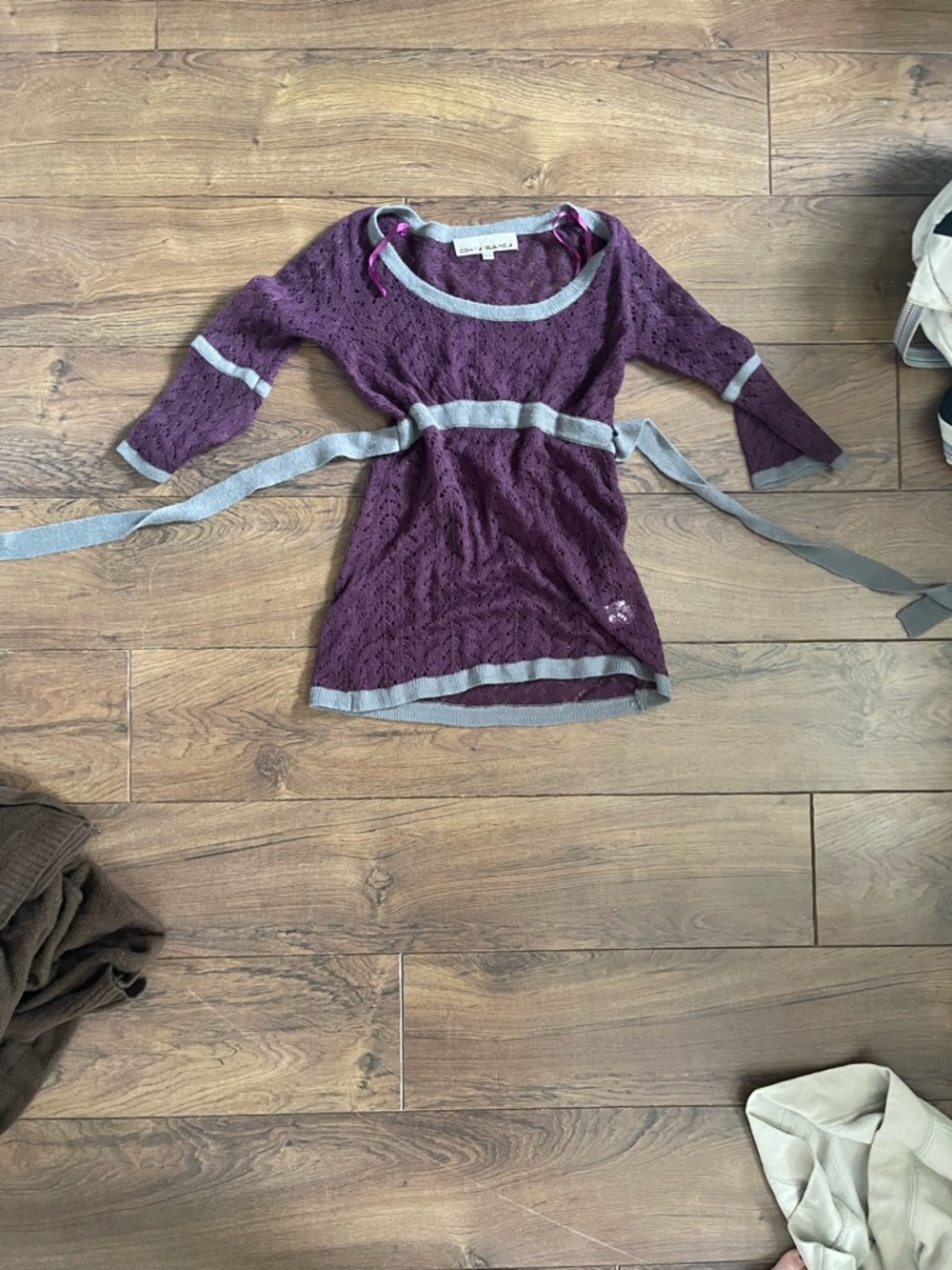 Costa Blanca Purple Eyelet Knit Top with Gray Trim